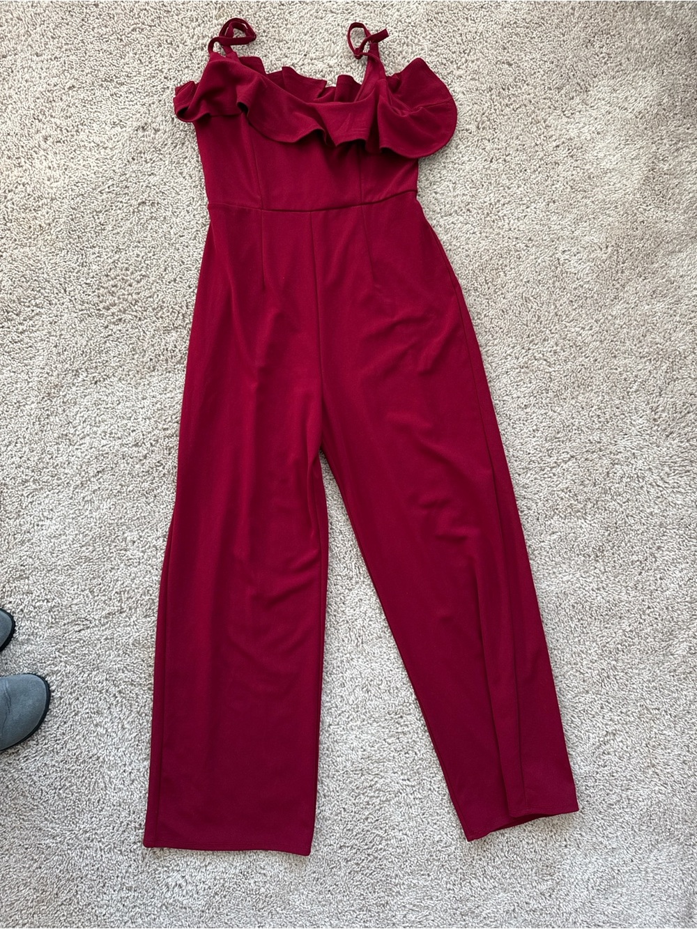 Altar'd State Ruffle-Sweetheart Wide-Leg Jumpsuit - Wine
